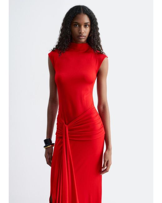 & Other Stories Red Wrap-Front Midi Dress
