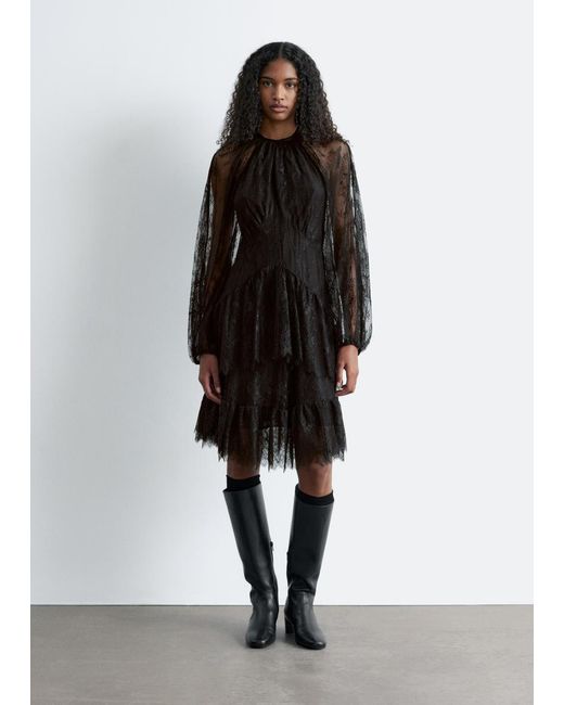 & other stories black lace dress & Other Stories Lace Frill Mini Dress in Black