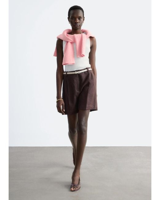 & Other Stories Brown Tailored Linen Shorts