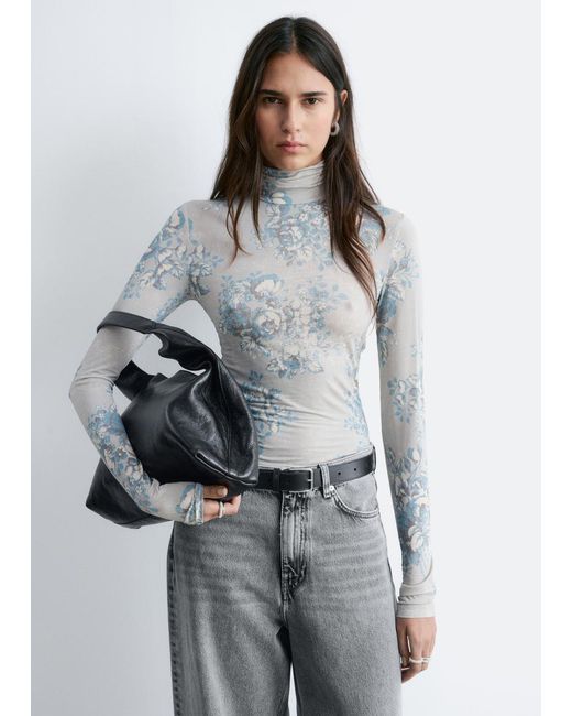 & Other Stories Gray Floral-Patterned Turtleneck Top