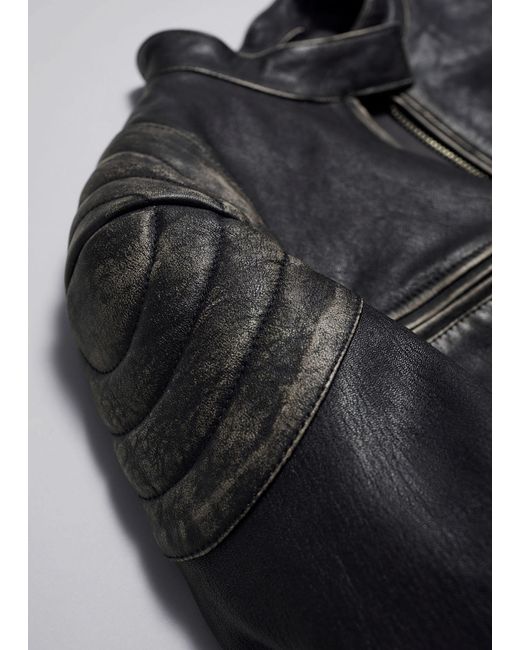& Other Stories Black Topstitched Leather Jacket