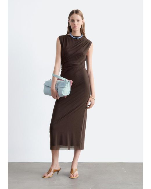 & Other Stories Brown Sleeveless Draped Dress