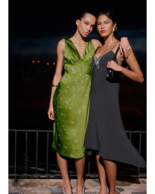 & Other Stories Green V-Neck Slip Midi Dress