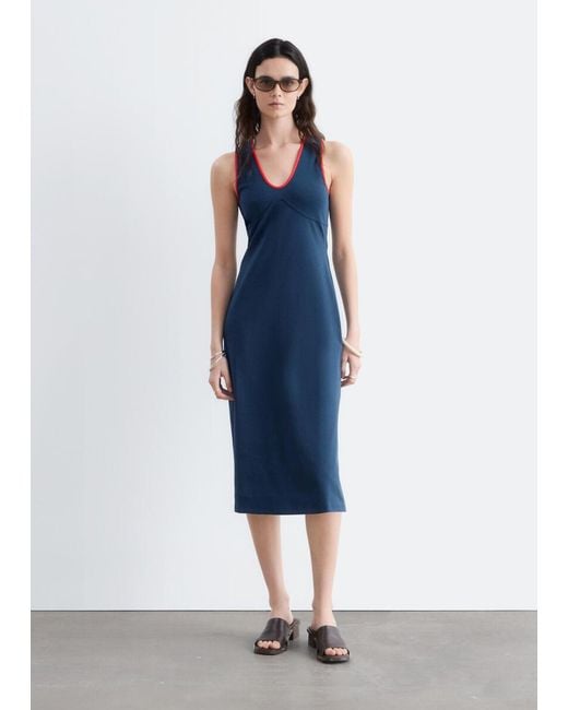 & Other Stories Blue U-Neck Midi Dress