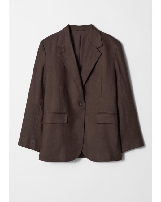 & Other Stories Brown Single-Breasted Linen Blazer