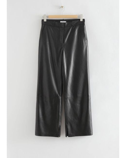 & Other Stories Fitted Flared Leather Trousers in Black | Lyst