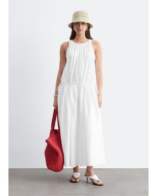 & Other Stories White Gathered Cotton Dress