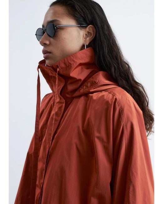 & Other Stories Red Technical Nylon Hooded Parka