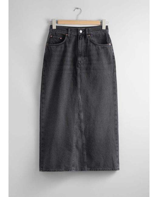 & Other Stories Black Denim Midi Skirt