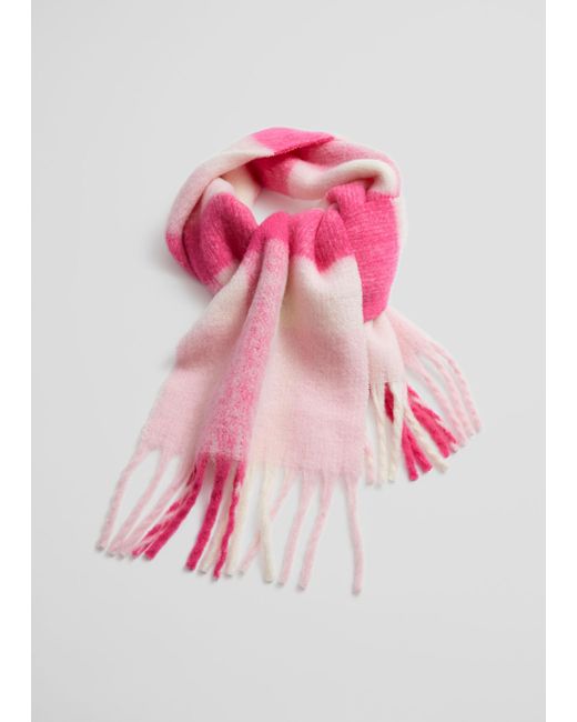 & Other Stories Pink Checked Wool-blend Scarf