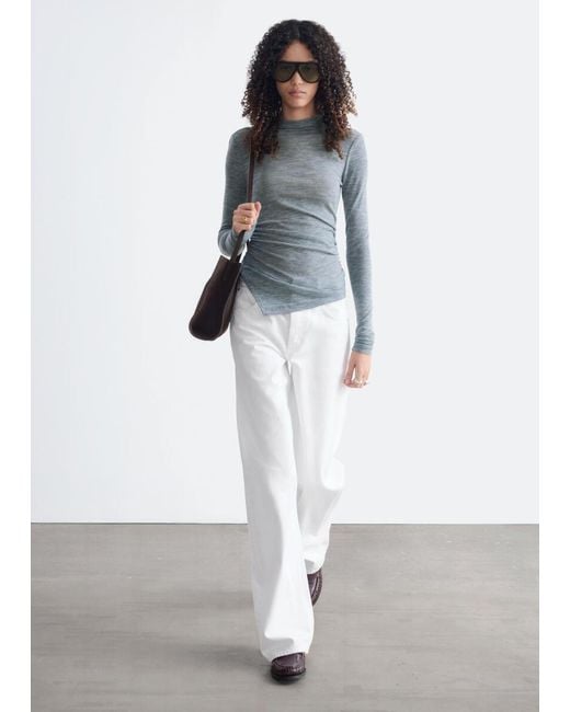 & Other Stories Blue Mock-Neck Wool Jersey Top