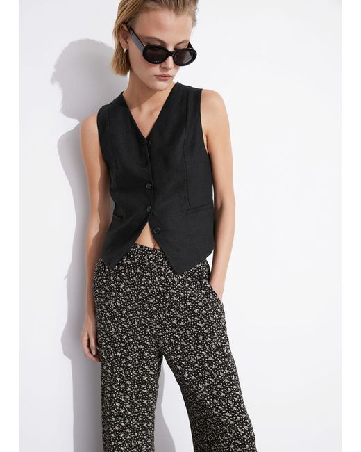 & Other Stories Gray Wide Printed Trousers