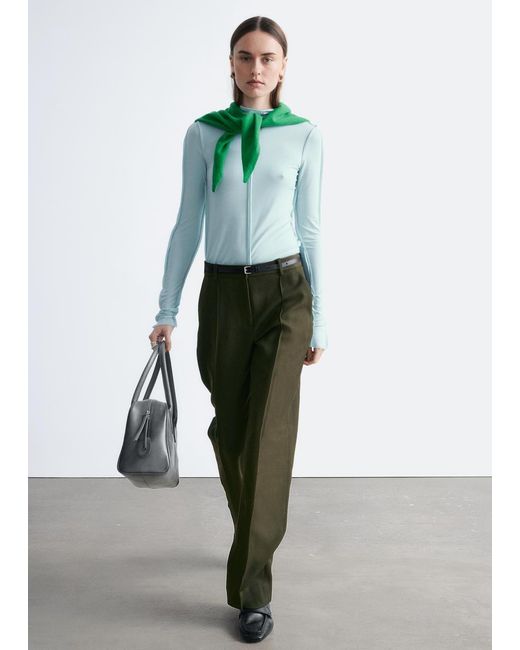 & Other Stories Green Wool-Blend Tailored Trousers