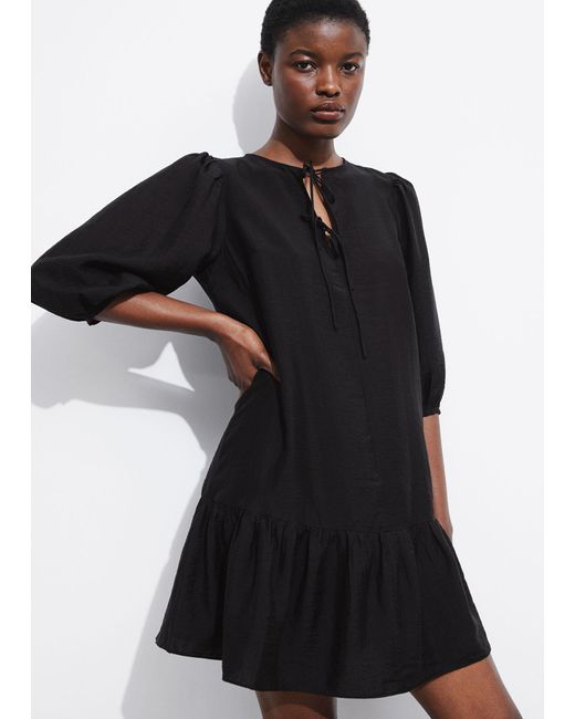 & Other Stories Black Loose-fit Puff Sleeve Dress