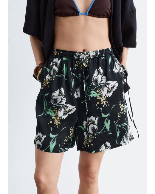 & Other Stories Black Floral Drawstring Shorts