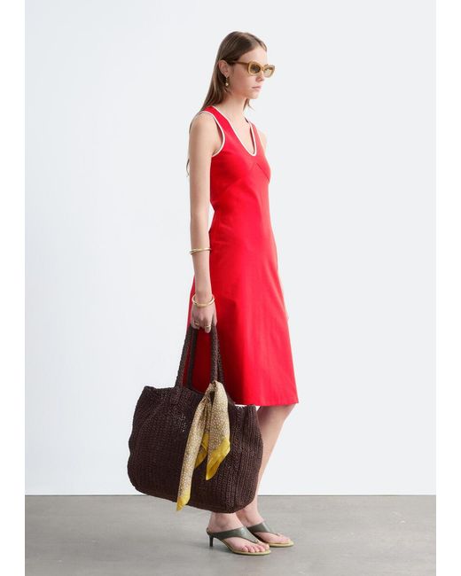 & Other Stories Red U-Neck Midi Dress
