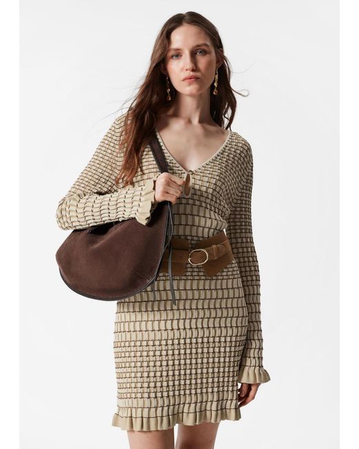 & Other Stories Natural Knitted Long-Sleeve Mini Dress