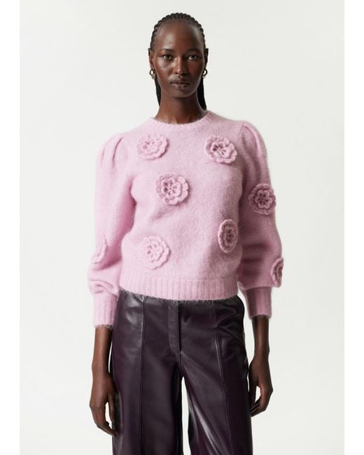 Other Stories Rose applique Knit Sweater in Pink Lyst