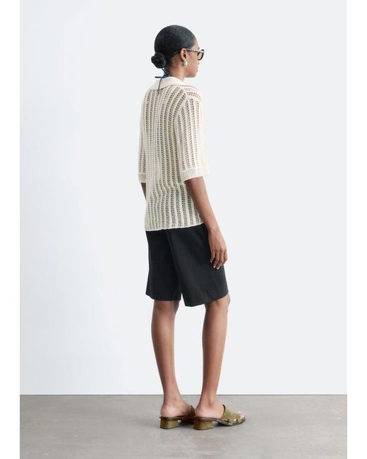 & Other Stories White Open-Knit Polo Top