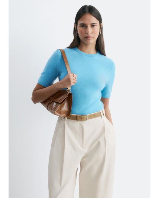 & Other Stories Blue Short-Sleeve Cashmere Top