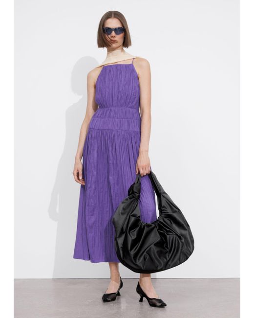 & Other Stories Purple Shirred Sleeveless Midi Dress