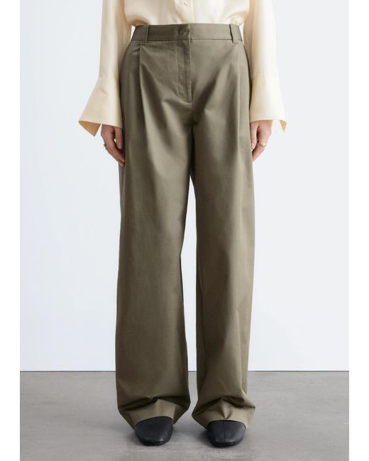 & Other Stories Metallic Pleated Cotton Trousers