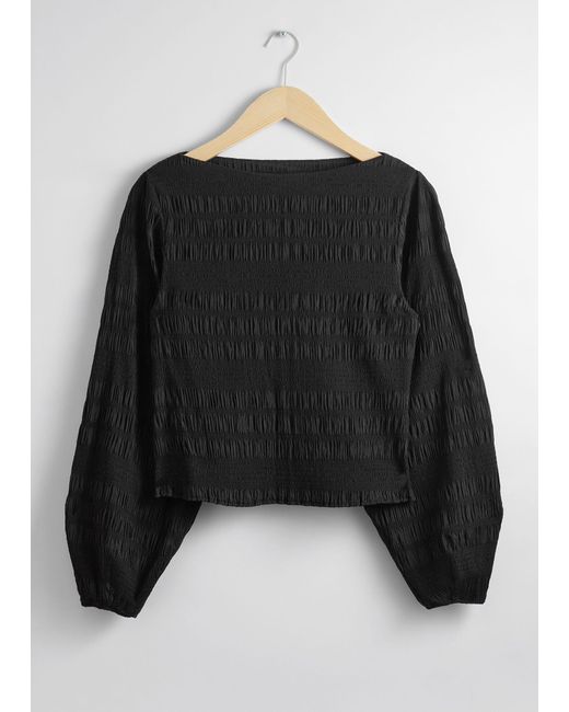 & Other Stories Black Smocked Blouse