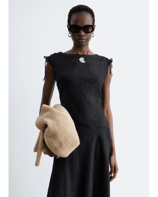 & Other Stories Black Flared Linen Midi Dress