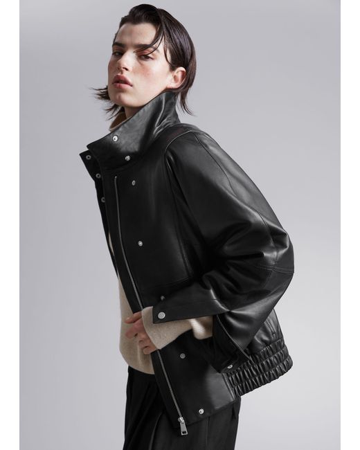 & Other Stories Black Oversized Leather Jacket