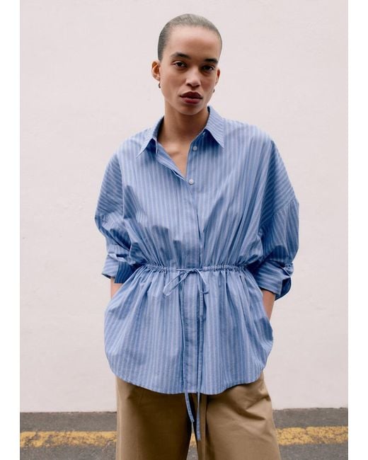 & Other Stories Blue Cotton Poplin Drawstring Shirt