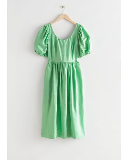 & Other Stories Green Voluminous Midi Dress