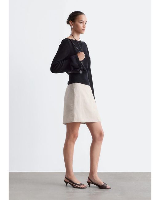 & Other Stories Blue Rolled Edge Boat-Neck Top