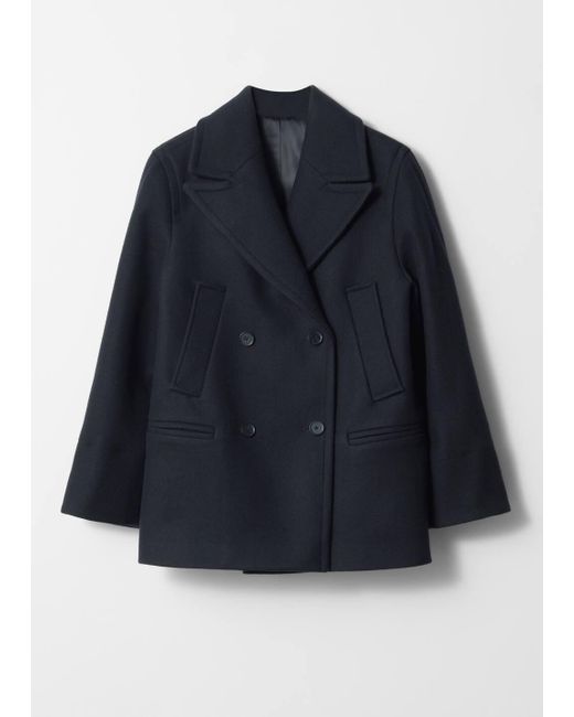 & Other Stories Blue Tailored Wool Pea Coat