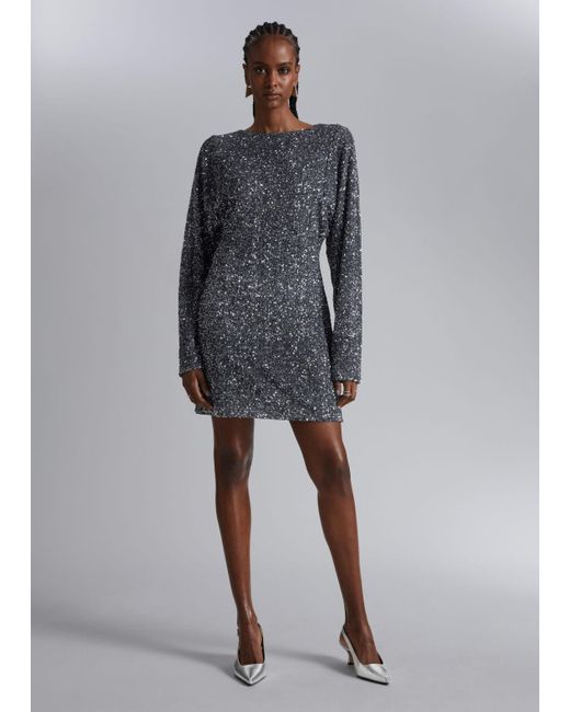 & Other Stories Gray Sequin Mini Dress