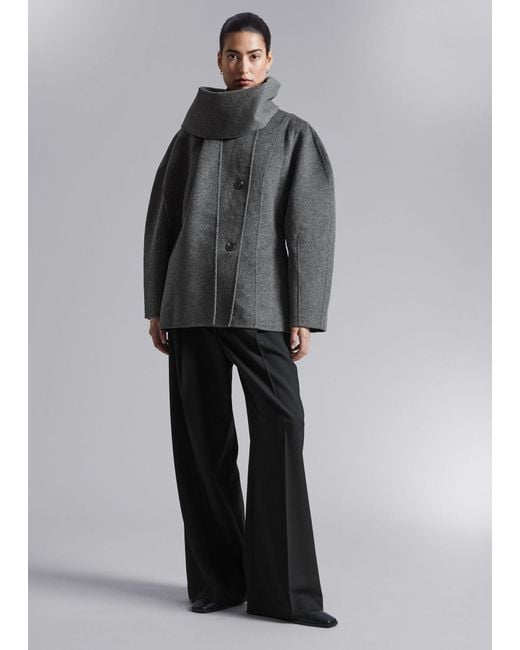 & Other Stories Gray Wool Scarf Jacket