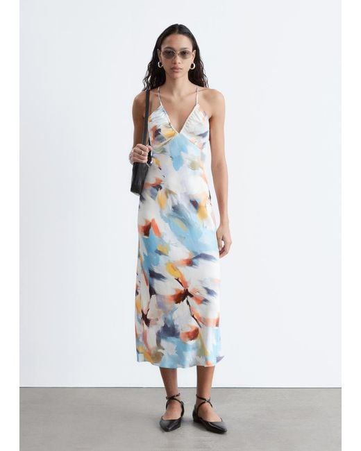 & Other Stories White Satin Slip Midi Dress