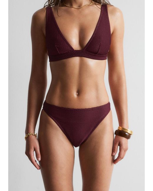 & Other Stories Purple Textured Triangle Bikini Top