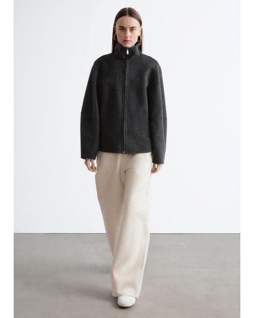 & Other Stories Black Zip-Up Wool Jacket