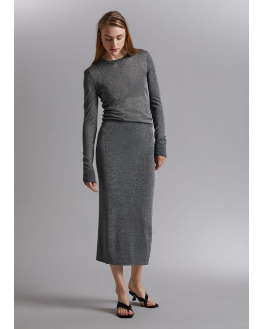 & Other Stories Sheer Glitter Skirt in Gray Lyst
