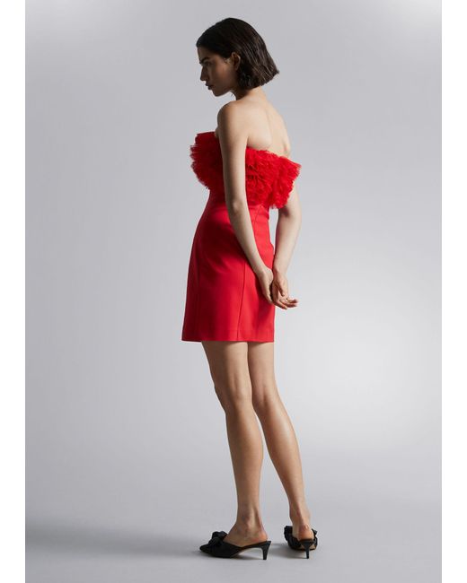 & Other Stories Red Ruffled Tube Mini Dress