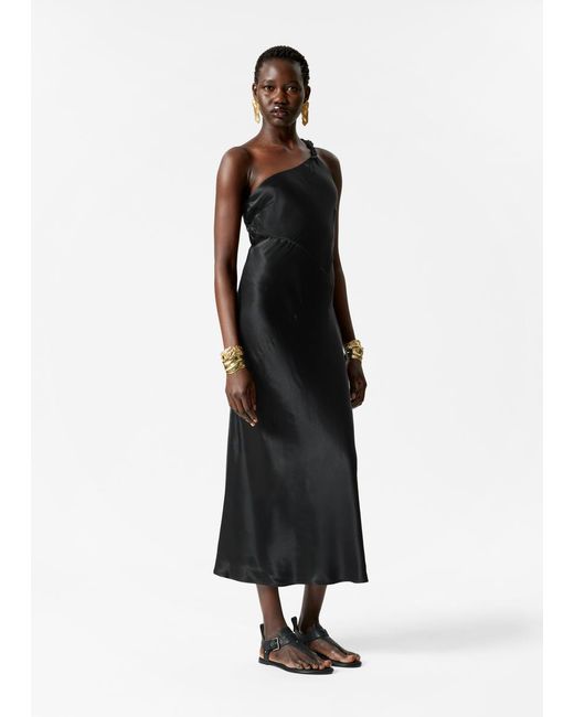 & Other Stories White One-Shoulder Satin Midi Dress