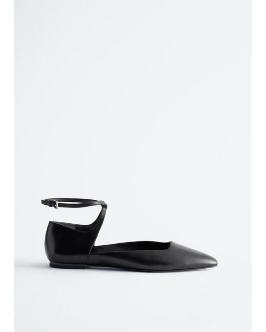 & Other Stories Black Leather Cross-Strap Ballet Flats