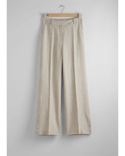 & Other Stories Blue Tailored Linen Trousers