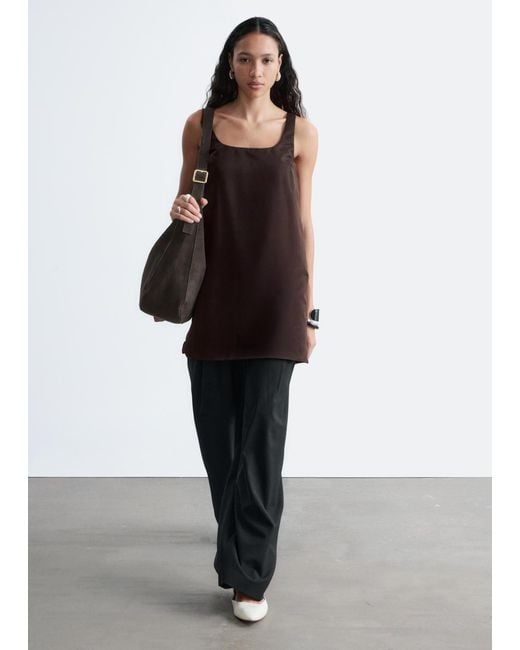 & Other Stories Brown Sculpted Drawstring Mini Dress