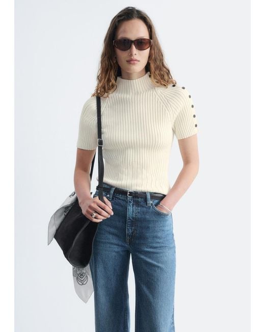 & Other Stories Blue Mock-Neck Ribbed Top