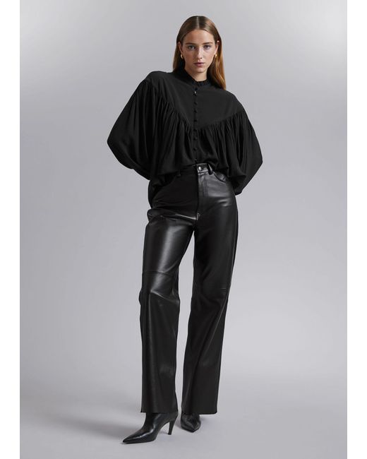 & Other Stories Black Oversized Frill Blouse