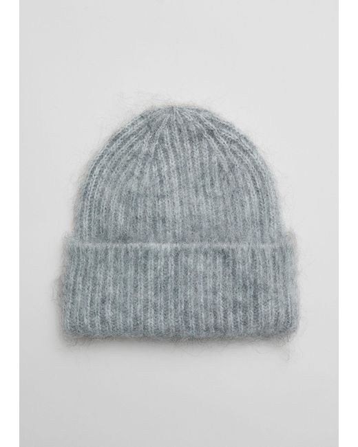 & Other Stories Gray Brushed Mohair-blend Beanie