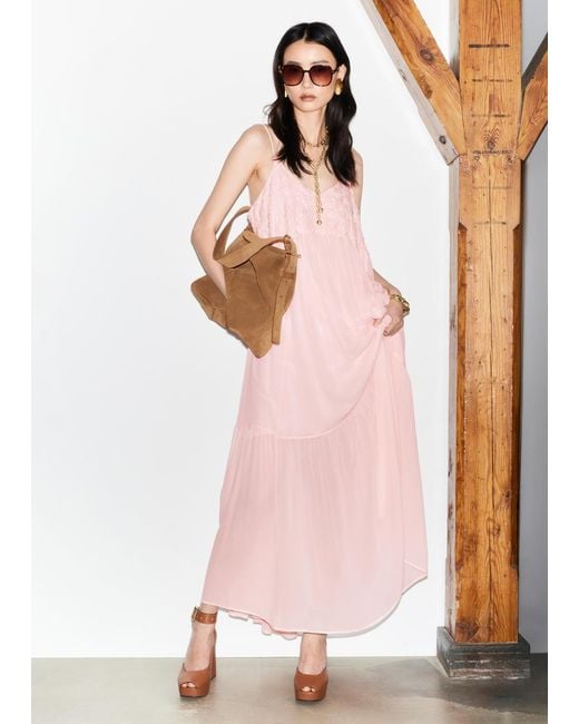& Other Stories Pink Leather Platform Heeled Sandals
