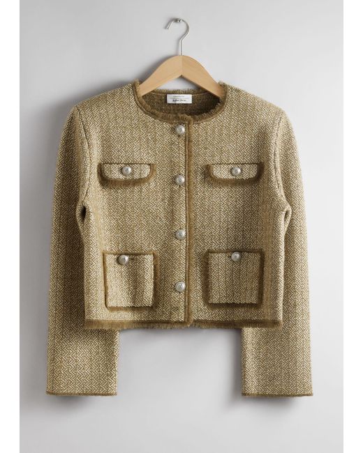 & Other Stories Gray Buttoned Tweed Jacket