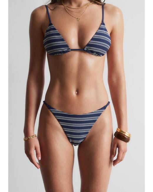 & Other Stories Blue Gathered Triangle Bikini Top